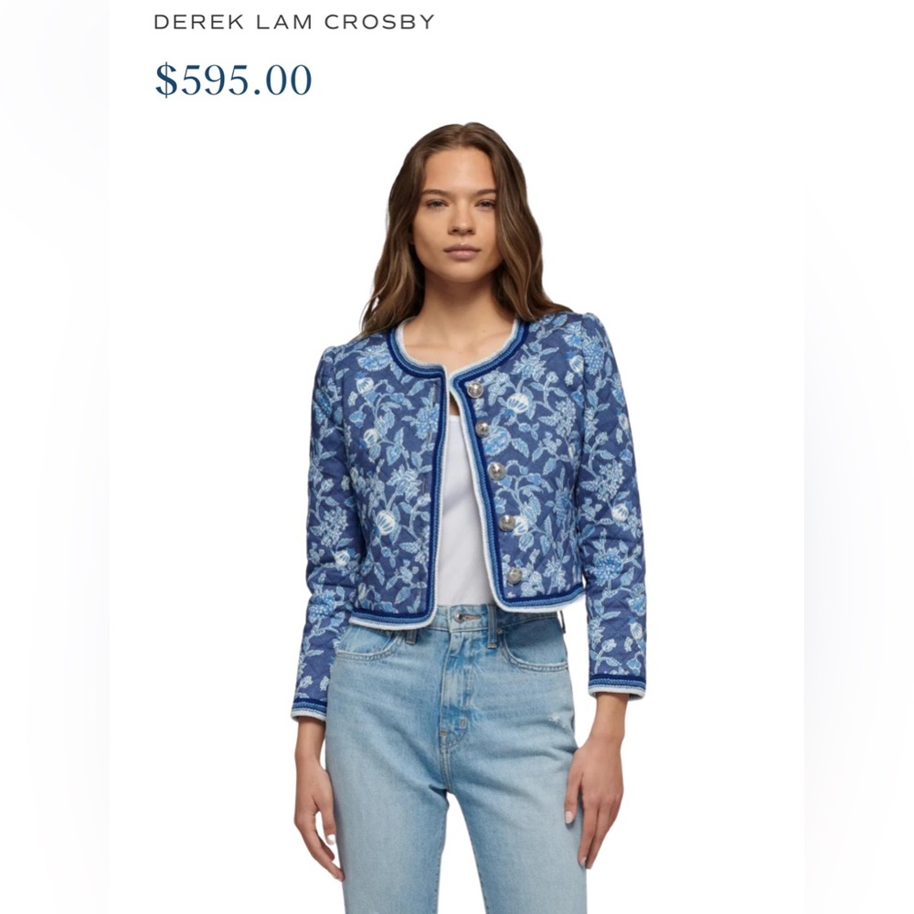 NWT Derek Lam Aster Quilted Jacket Size 12 in Blue Floral Cotton Blend - Picture 6 of 6